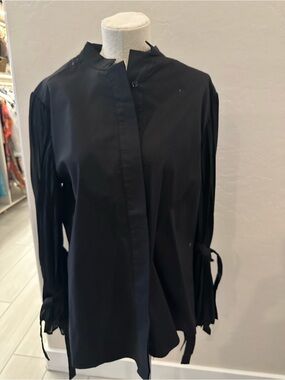 Black Tie-Cuff Mandarin Collar Blouse - NWOT